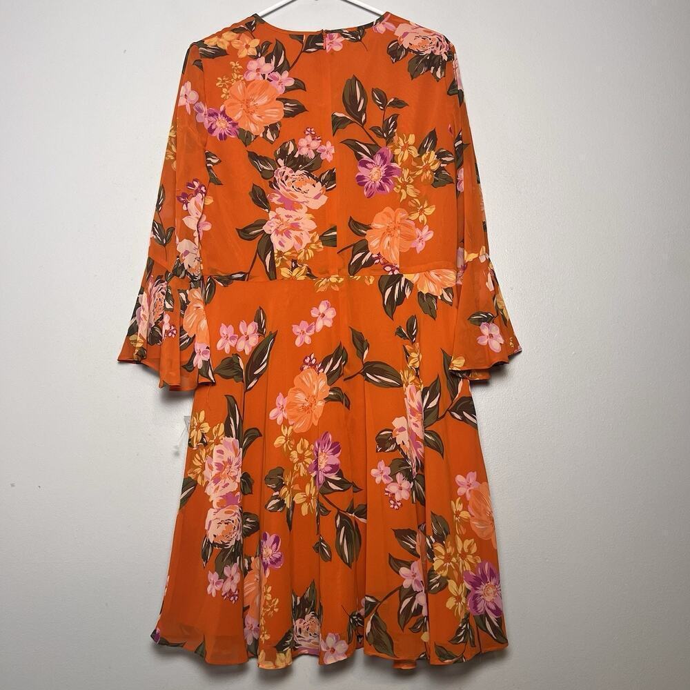 NWT Donna Morgan Bell Sleeve Floral Dress Sz 12 Orange Vacation Flowy Romantic - Picture 14 of 16